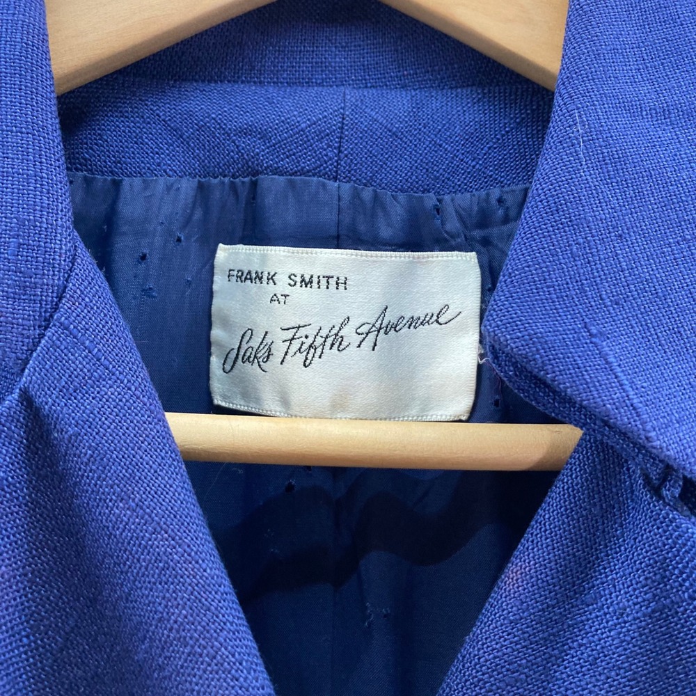 Vtg Frank Smith Saks Fifth Avenue Double Breasted Blue Wool Blend Blazer Coat 8 - Picture 13 of 13